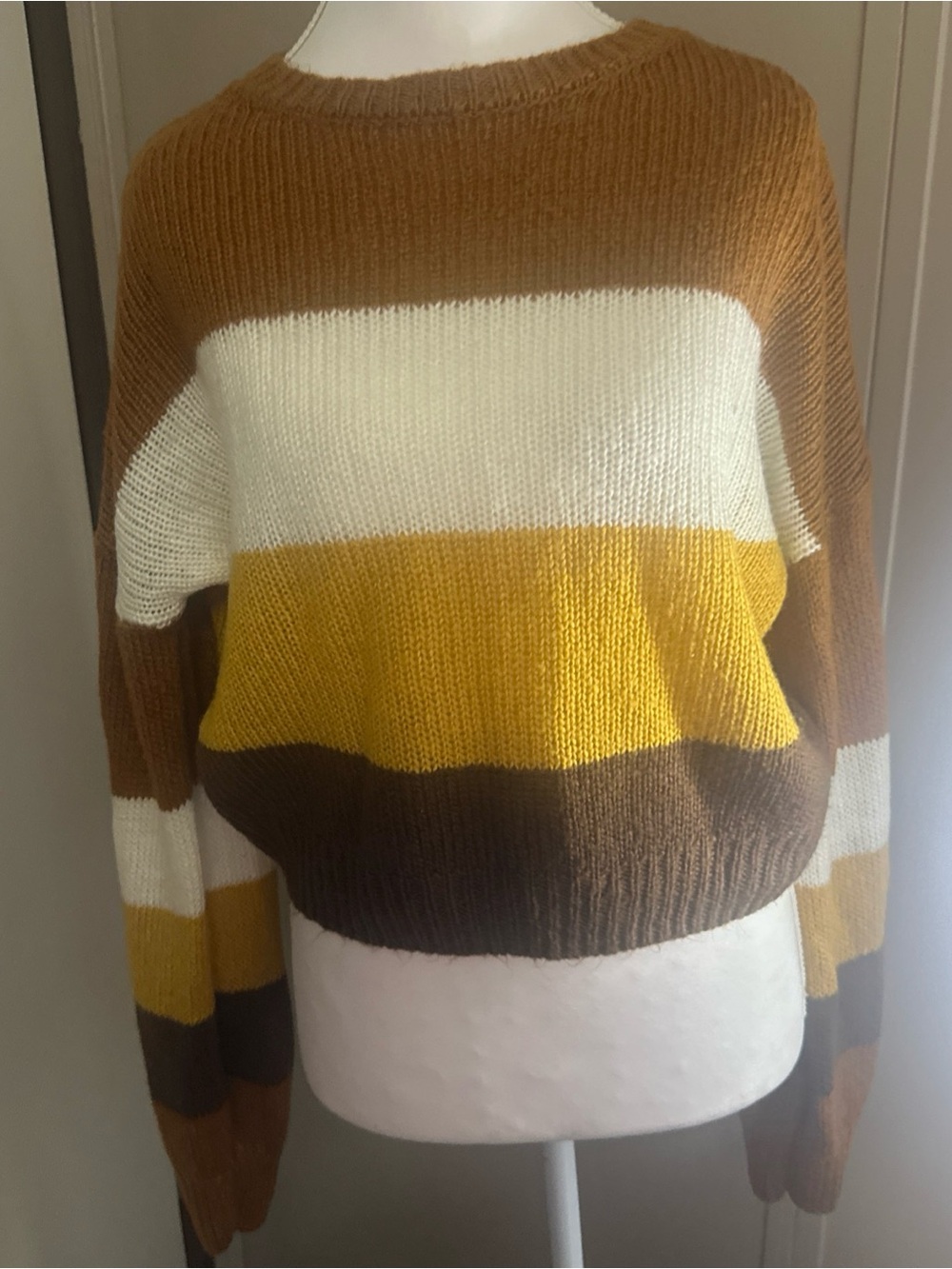 Rue21 Striped Crewneck Sweater in Brown, Cream & Yellow